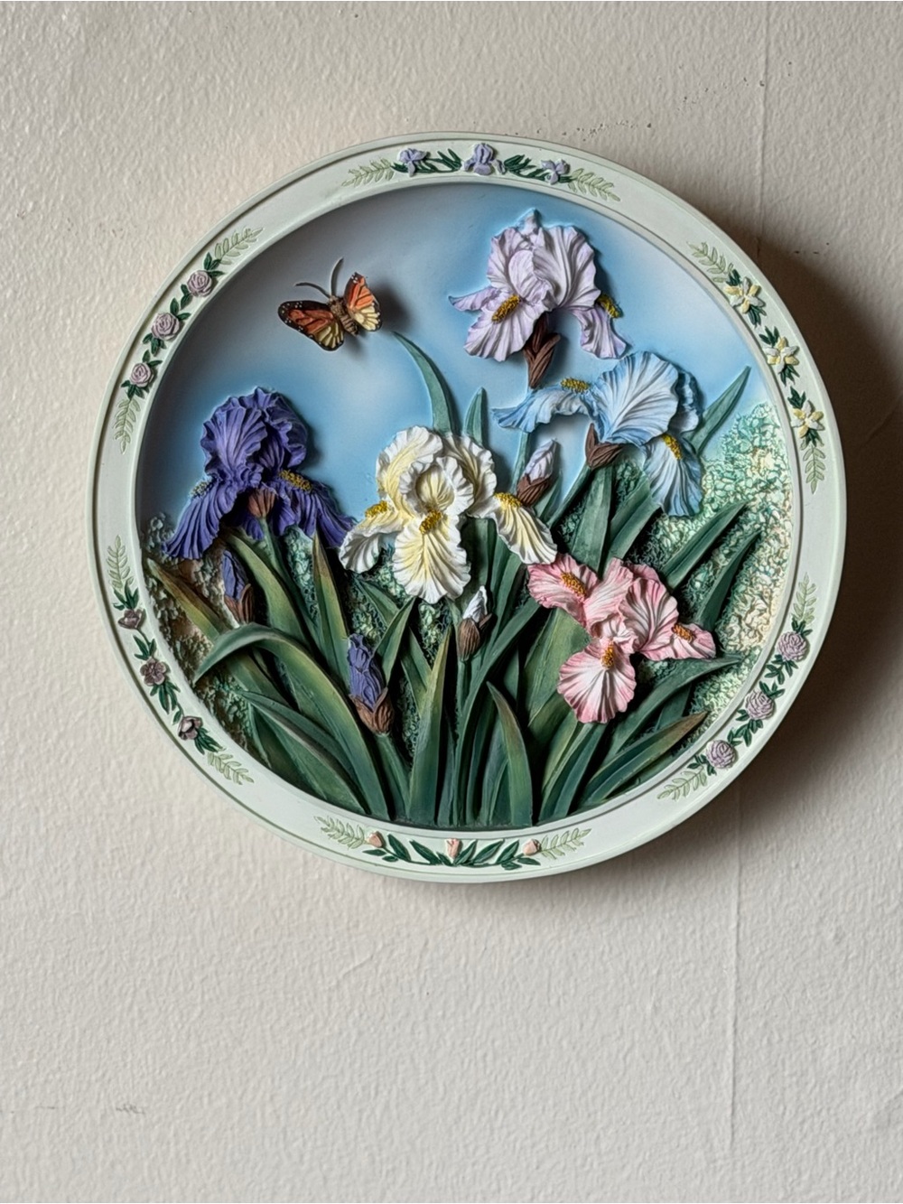 Floral Iris Relief Wall Plate - Multi-Color Home Art
